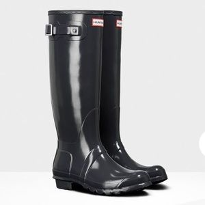 Hunter Rain Boots Original Tall Gray Gloss Size 10